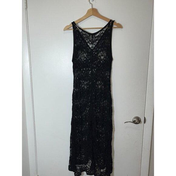 NWT Eileen Fisher Black Crinkle Lace Dress with Slip Women Size L (MRSP$378) - Picture 9 of 11
